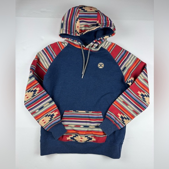 Hooey Tops - Hooey Blue Hoodie with Multicolor Accents size medium